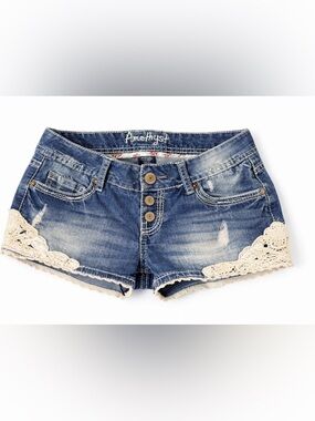 Y2K lace trim low rise denim shorts fairy coquette festival